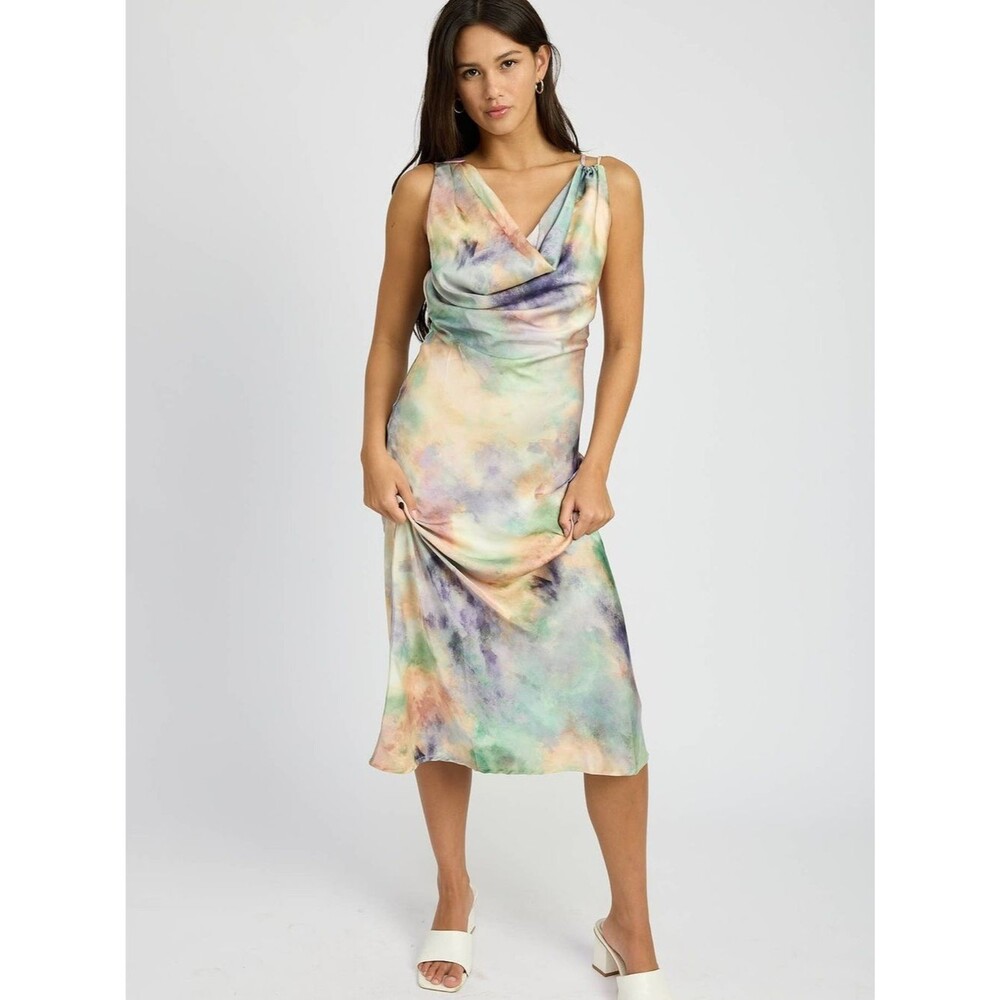 EMORY PARK COWL NECK WATERCOLOR DRESS - medium